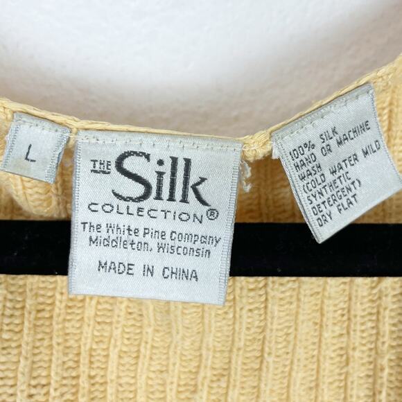 Oversized Large Silk Sweater Long Sleeve V-Neck Yellow - Picture 9 of 9